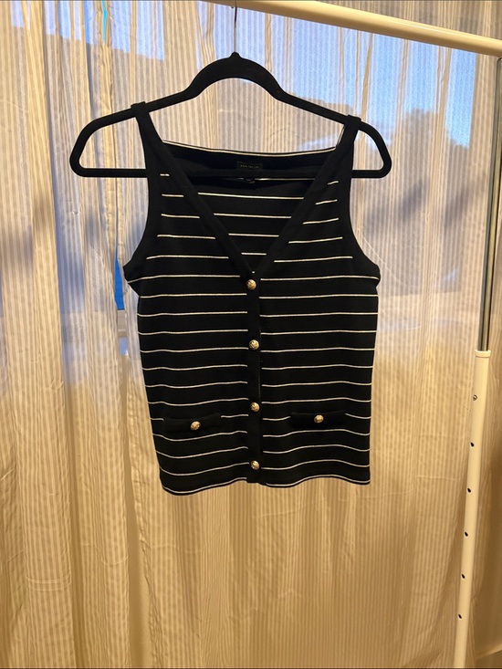 Ann Taylor Tops - Ann Taylor Black and White Striped Knit Tank with Gold Buttons